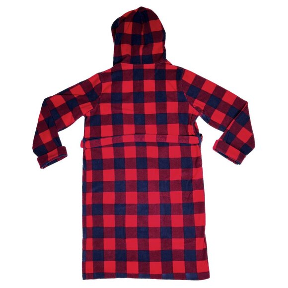 Lands' End Buffalo Check Plush Fleece Hooded Robe with Pockets Size 16 - NWOT - Picture 2 of 7
